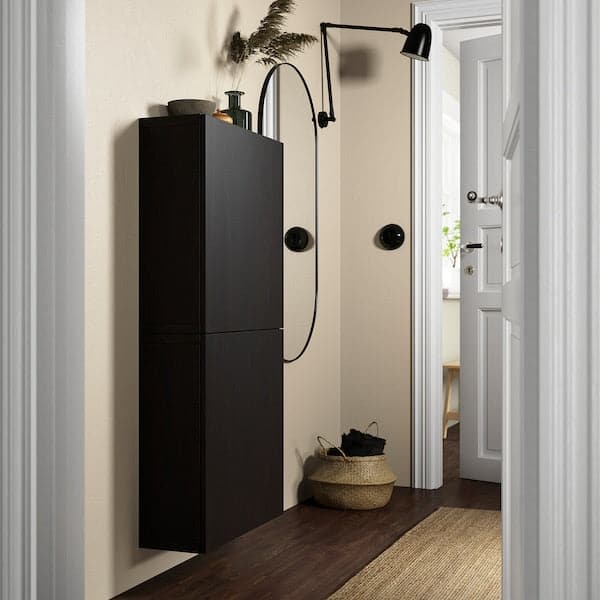 BESTÅ - Wall cabinet with 2 doors, black-brown/Lappviken black-brown, 60x22x128 cm - best price from Maltashopper.com 39421962