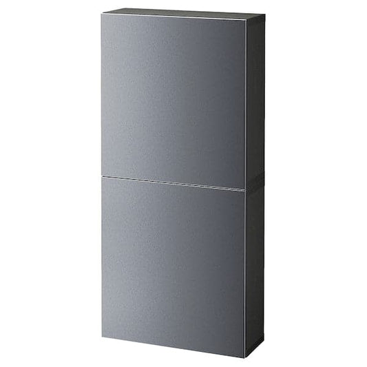 Ikea BESTÅ - Wall cabinet with 2 doors, black-brown/Riksviken brushed dark pewter effect, 60x22x128 cm