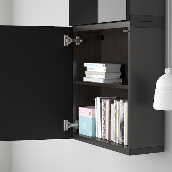 BESTÅ - Wall cabinet with 2 doors, black-brown/Selsviken high-gloss/black, 60x22x128 cm - best price from Maltashopper.com 19421958