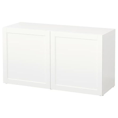 BESTÅ - Shelf unit with doors, white/Hanviken white, 120x42x64 cm
