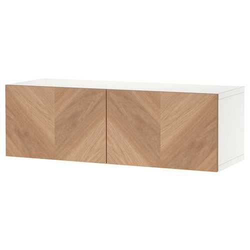 BESTÅ - Shelf unit with doors, white/Hedeviken oak veneer, 120x42x38 cm