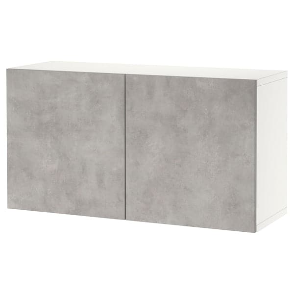BESTÅ - Shelf unit with doors, white Kallviken/light grey concrete effect, 120x42x64 cm - best price from Maltashopper.com 89425156