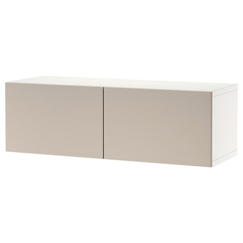 BESTÅ - Shelf unit with doors, white/Lappviken light grey/beige, 120x42x38 cm
