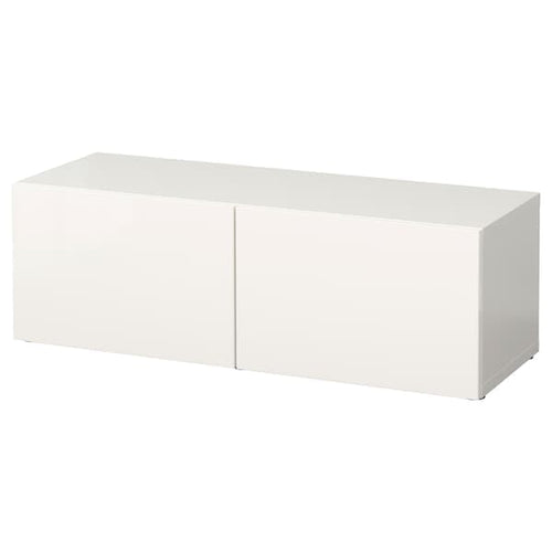 BESTÅ - Shelf unit with doors, white/Selsviken high-gloss/white, 120x42x38 cm