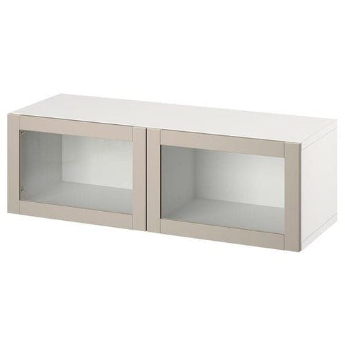 BESTÅ - Shelf unit with doors, white/Sindvik light grey/beige, 120x42x38 cm