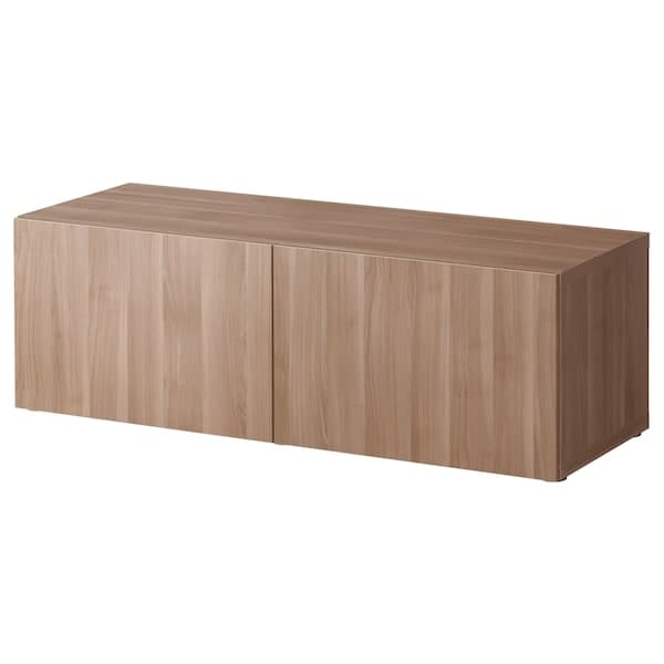 BESTÅ Shelving unit with doors, gray stained walnut effect / Lappviken gray stained walnut effect,120x42x38 cm , 120x42x38 cm - best price from Maltashopper.com 19047427
