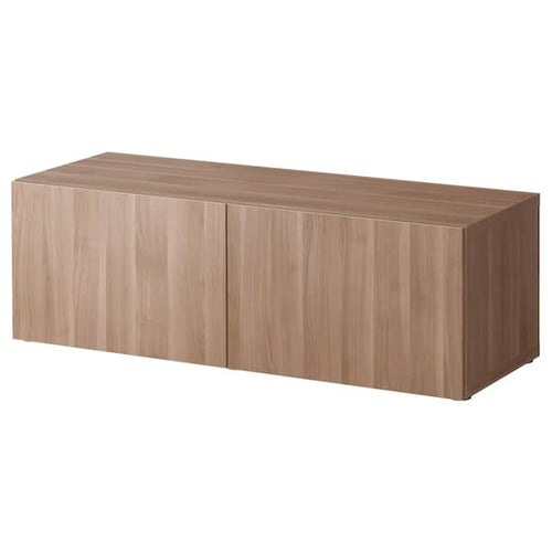 BESTÅ Shelving unit with doors, gray stained walnut effect / Lappviken gray stained walnut effect,120x42x38 cm , 120x42x38 cm
