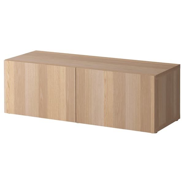 BESTÅ - Shelf unit with doors, white stained oak effect/Lappviken white stained oak effect, 120x42x38 cm