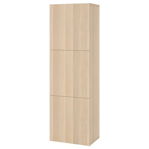 BESTÅ - Shelf unit with doors, white stained oak effect/Lappviken white stained oak effect, 60x42x193 cm