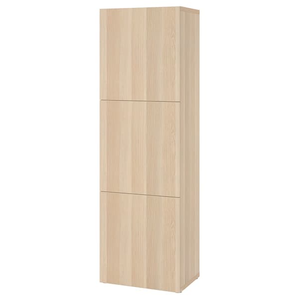 BESTÅ - Shelf unit with doors, white stained oak effect/Lappviken white stained oak effect, 60x42x193 cm