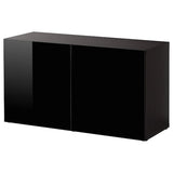 BESTÅ shelf unit with doors, black-brown/Selsviken high-gloss/black, 120x42x64 cm
