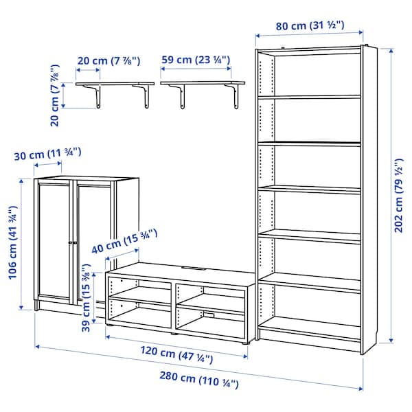 Ikea BILLY / BESTÅ - TV storage combination, white, 280x40x202 cm