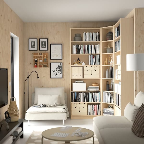 Ikea BILLY - Bookcase combination ang/elem supp, birch effect,136/136x28x237 cm