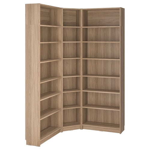 BILLY - Bookcase corner comb w ext units, oak effect, 136/136x28x237 cm