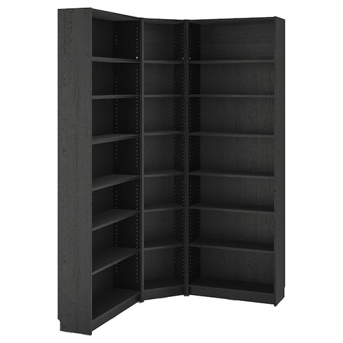 BILLY - Bookcase corner comb w ext units, black oak effect, 136/136x28x237 cm