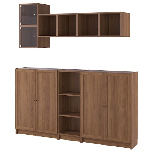 BILLY / EKET - Storage combination with doors, brown walnut effect/clear glass