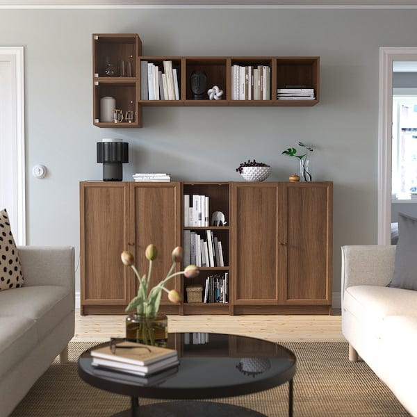 BILLY / EKET - Storage combination with doors, brown walnut effect/clear glass