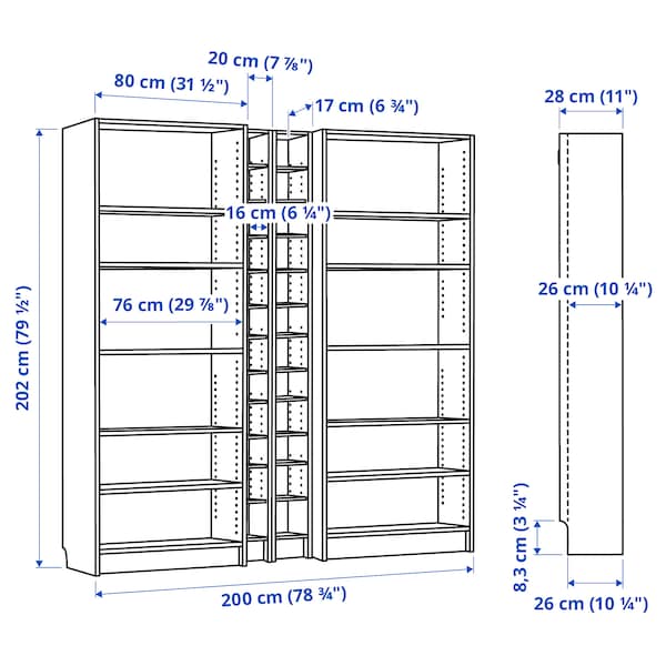 Ikea BILLY / GNEDBY - Bookcase, white, 200x28x202 cm