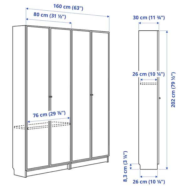 Ikea BILLY / HÖGBO - Bookcase combination w glass doors, white, 160x202 cm