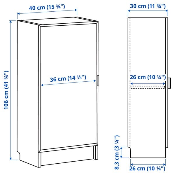 Ikea BILLY / HÖGBO - Bookcase / glass door combination, oak-effect black,40x30x106 cm