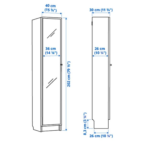 Ikea BILLY / HÖGBO - Bookcase / glass door combination, oak-effect black,40x30x202 cm