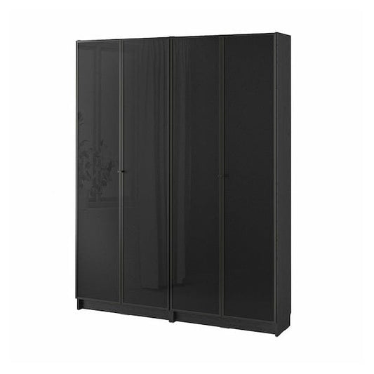 Ikea BILLY / HÖGBO - Bookcase / glass door combination, black oak effect,160x202 cm