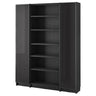 BILLY / HÖGBO bookcase combination w glass doors, black oak effect, 160x202 cm