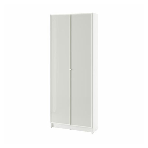 BILLY / HÖGBO - Bookcase with glass doors, white, 80x30x202 cm