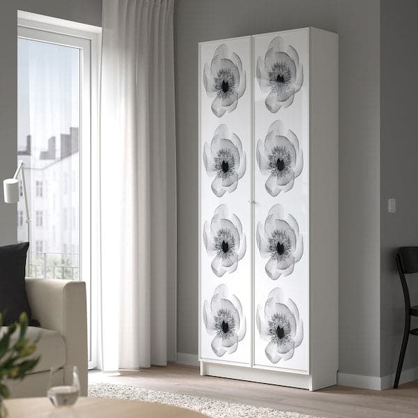 BILLY / HÖGBO - Bookcase with glass doors, white, 80x30x202 cm - best price from Maltashopper.com 79483613