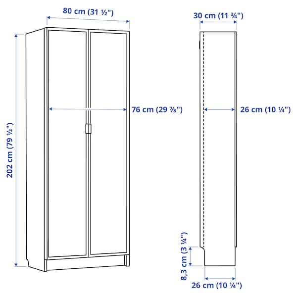 Ikea BILLY / HÖGBO - Bookcase with glass doors, black oak effect,80x30x202 cm