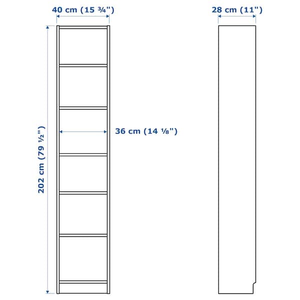 Ikea BILLY - Bookcase, white, 40x28x202 cm