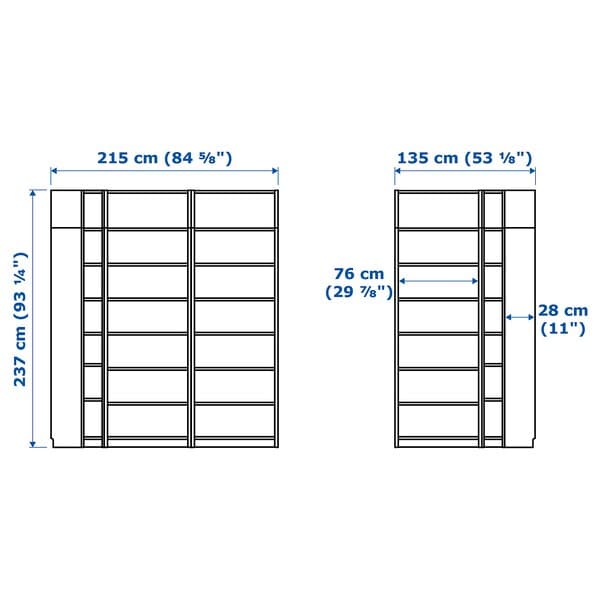 Ikea BILLY - Bookcase, white, 215/135x28x237 cm