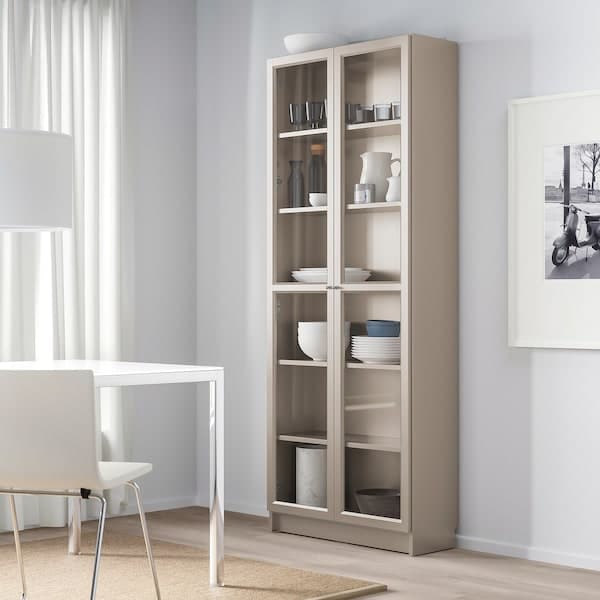 BILLY - Bookcase with glass-doors, grey/metallic effect, 80x30x202 cm - best price from Maltashopper.com 00415603