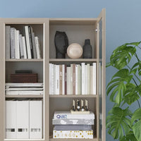 BILLY - Bookcase with glass-doors, grey/metallic effect, 80x30x202 cm - Premium Bookcases & Standing Shelves from Ikea - Just €232.99! Shop now at Maltashopper.com