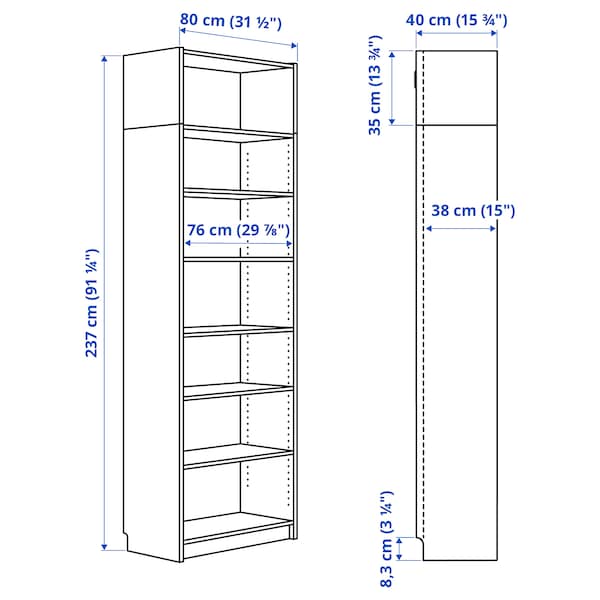 BILLY Library with top element - white 80x40x237 cm , 80x40x237 cm - best price from Maltashopper.com 49396660