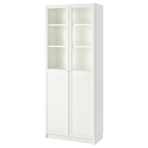 BILLY - Bookcase with panel/glass doors, white, 80x42x202 cm