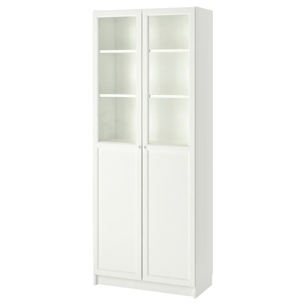 BILLY - Bookcase with panel/glass doors, white, 80x42x202 cm