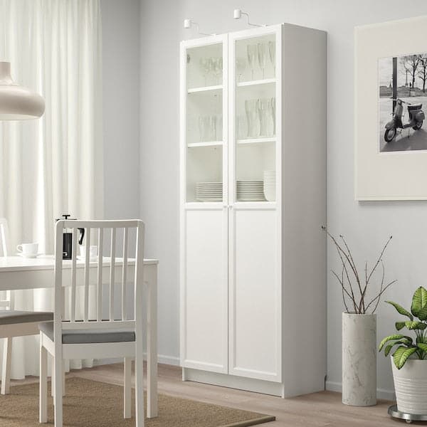 BILLY - Bookcase with panel/glass doors, white, 80x42x202 cm - best price from Maltashopper.com 69398837