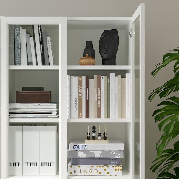 BILLY - Bookcase with panel/glass doors, white, 80x42x202 cm - best price from Maltashopper.com 69398837