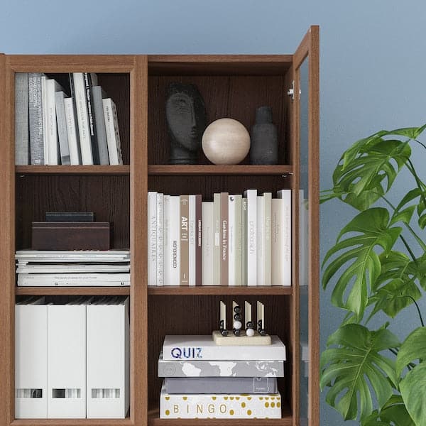 BILLY Bookcase with glass panel/doors - brown/fractal veneer 80x30x202 cm - Premium Bookcases & Standing Shelves from Ikea - Just €271.99! Shop now at Maltashopper.com