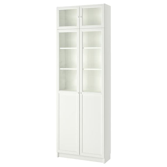 Ikea BILLY - Bookcase w hght ext ut/pnl/glss drs, white, 80x30x237 cm