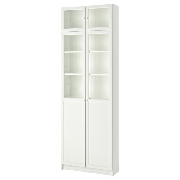 Ikea BILLY - Bookcase w hght ext ut/pnl/glss drs, white, 80x30x237 cm