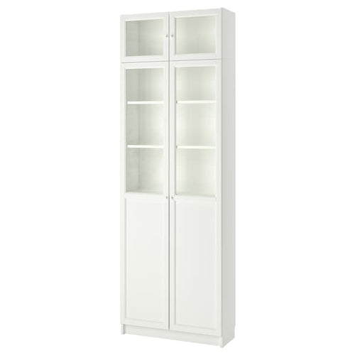 BILLY - Bookcase w hght ext ut/pnl/glss drs, white, 80x30x237 cm