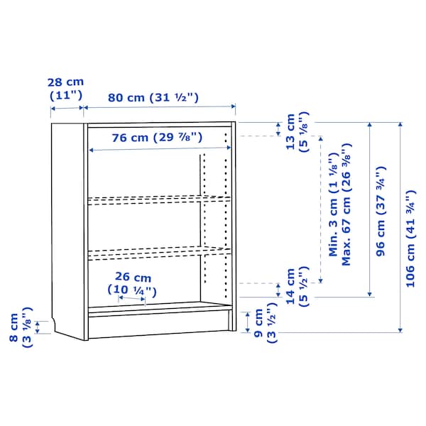 Ikea BILLY - Bookcase, dark brown oak effect,80x28x106 cm