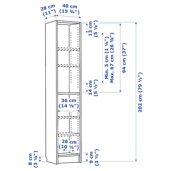 Ikea BILLY - Bookcase, black oak effect, 40x28x202 cm