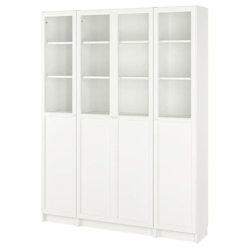 BILLY / OXBERG - Bookcase comb w panel/glass doors, white, 160x202 cm