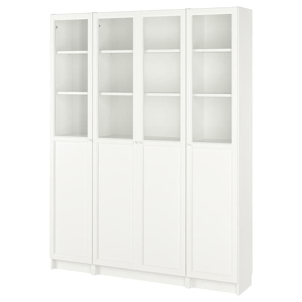 BILLY / OXBERG - Bookcase comb w panel/glass doors, white, 160x202 cm