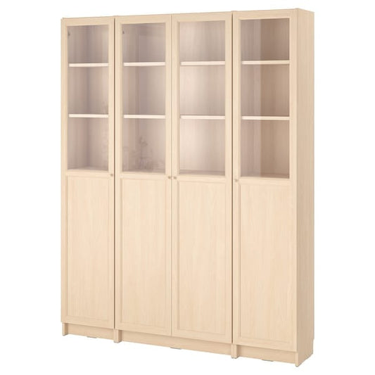 Ikea BILLY / OXBERG - Bookcase combination with glass doors/pannel, birch effect,160x202 cm