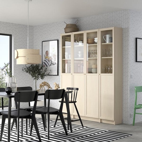 Ikea BILLY / OXBERG - Bookcase combination with glass doors/pannel, birch effect,160x202 cm