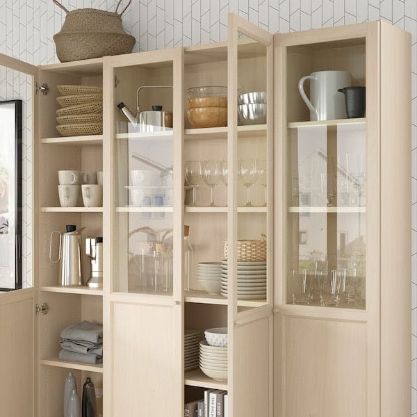 Ikea BILLY / OXBERG - Bookcase combination with glass doors/pannel, birch effect,160x202 cm